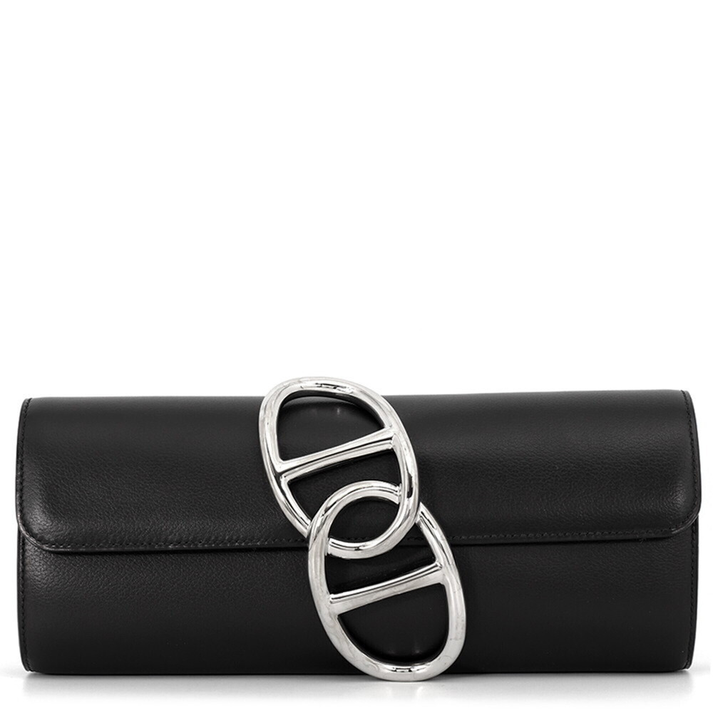 Hermes clutch bag, Pochette Ege, black, evergrain, X stamp, HERMES, handbag, ...